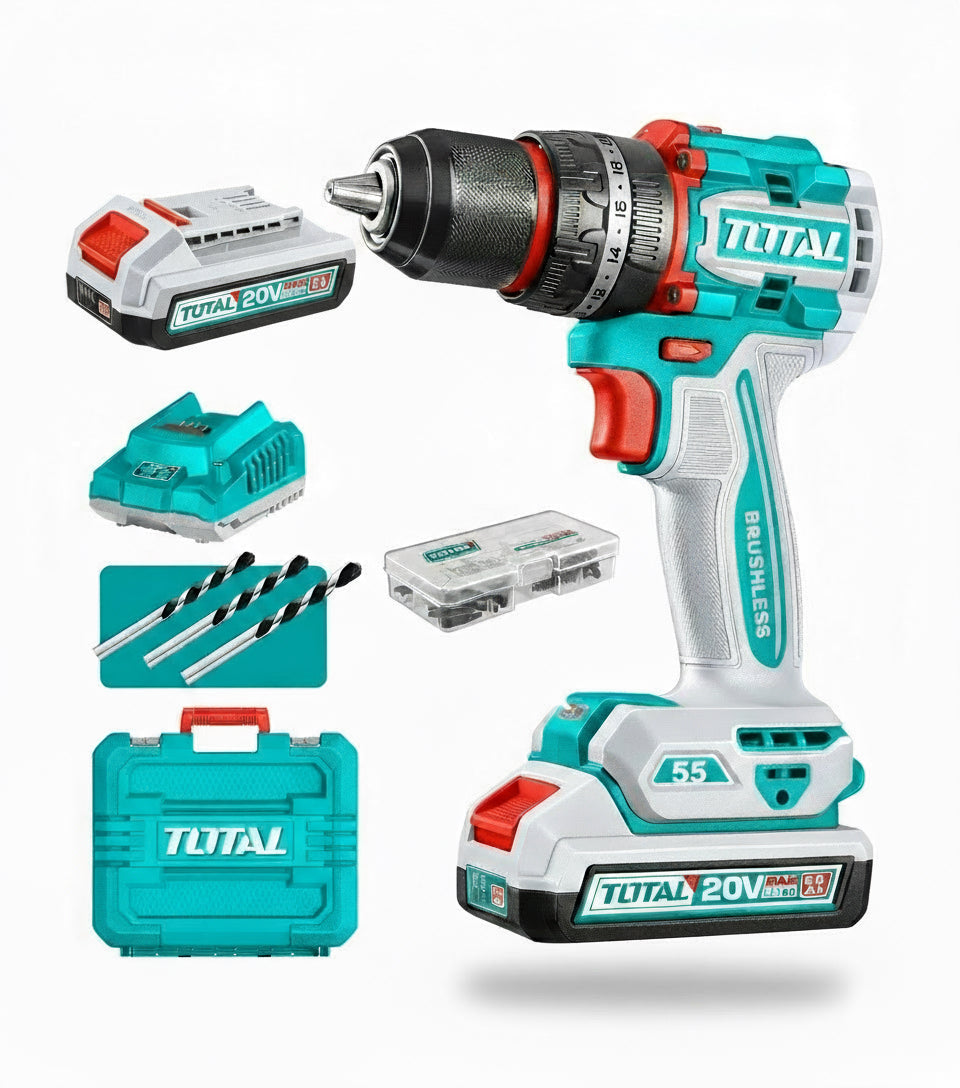 شنيور بطارية 20فولت عزم 55نيوتن براشليس دقاق+2بطارية TOTAL